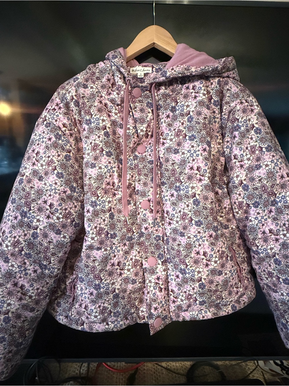 For Love And Lemons Lavender Floral Hooded Quilted Puffer - Picture 3 of 4